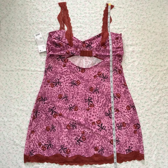 NWT Out From Under Mon Amor Lace Strap Mesh Slip Dress L Blush Pink Red Cherry - Picture 9 of 13